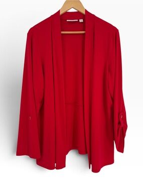 Susan Graver Women's Liquid Knit Open Cardigan Size 1X Red Long Sleeve Stretch